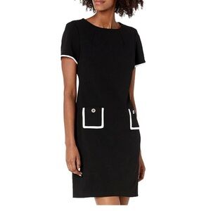TOMMY HILFIGER NWT Classic Short SLV Career Preppy Black/White Sheath Dress 10